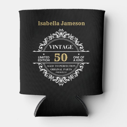 50e zwarte witte en gouden feestdag blikjeskoeler (Voorkant)