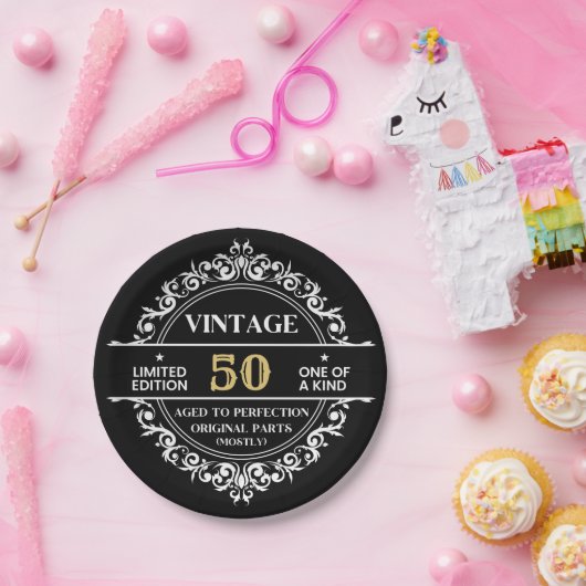 50e zwarte witte en gouden feestdag papieren bordje (Feest)