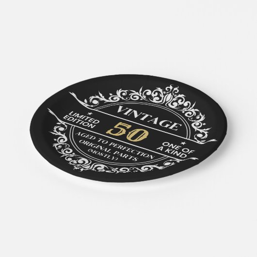 50e zwarte witte en gouden feestdag papieren bordje (Gekanteld)
