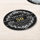 50e zwarte witte en gouden  feestdag ronde kartonnen onderzetter (Gebogen)