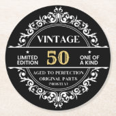 50e zwarte witte en gouden  feestdag ronde kartonnen onderzetter (Voorkant)