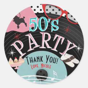 50's 1950 Record Thema Party Custom Favor Ronde Sticker