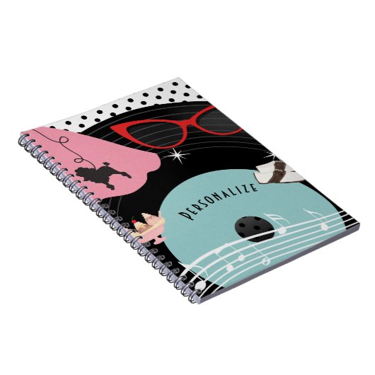 50's 1950's Record Retro Poedel Rok & Brillen Notitieboek (Rechterzijde)