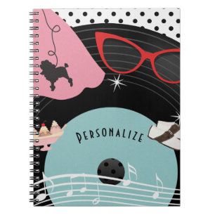 50's 1950's Record Retro Poodlerok & Bril Notitieboek