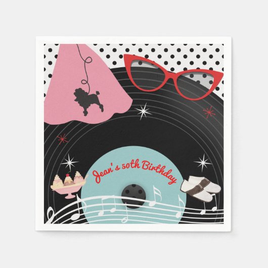 50's 1950's Record Thema Verjaardagsfeest Custom Servet (Voorkant)