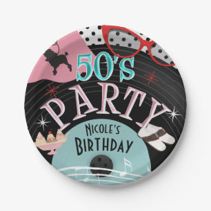 50's 1950's Record Thema Verjaardagsfeestje Custom Papieren Bordje