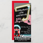 50's 1950's Style Thema Verjaardag Party Ticket Kaart (Voorkant / Achterkant)