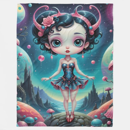 50's Alien Fantasty Fleece Deken (Voorkant)