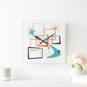 50s Atomic Squares Boomerang Starburst Mid Century Vierkante Klok (Huis)