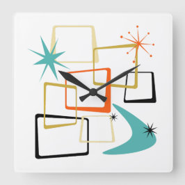 50s Atomic Squares Boomerang Starburst Mid Century Vierkante Klok