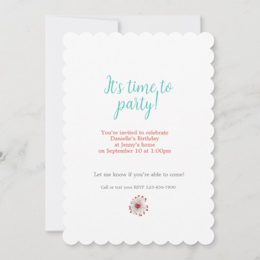 50s  Border Print Daisies Feestuitnodiging Kaart (Achterkant)