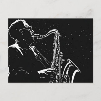 50s BW grafische comic saxofonist in vintage stijl Briefkaart