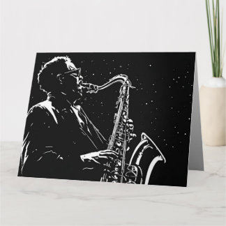 50s BW grafische comic saxofonist in vintage stijl Kaart