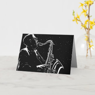 50s BW grafische comic saxofonist in vintage stijl Kaart