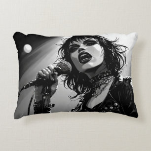 50s BW Grafische Comic Stijl Goth Punk Zangeres Accent Kussen