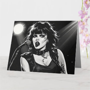 50s BW Grafische Comic Stijl Goth Punk Zangeres  Kaart