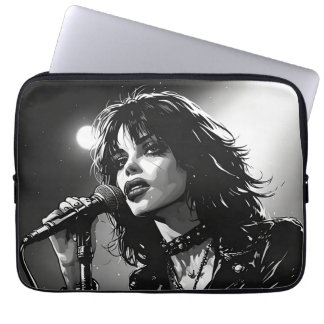 50s BW Grafische Comic Stijl Goth Punk Zangeres  Laptop Sleeve
