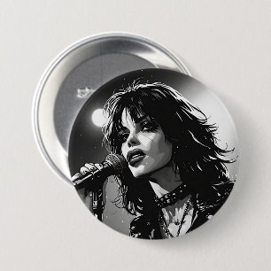 50s BW Grafische Comic Stijl Goth Punk Zangeres Ronde Button 7,6 Cm