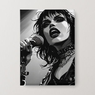 50s BW Grafische Comic Stijl Goth Punk Zangers Button