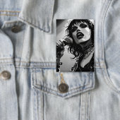 50s BW Grafische Comic Stijl Goth Punk Zangers Button (Insitu)
