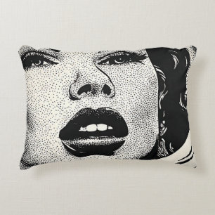 50s BW Grafische Comic Stijl Stippen Dames Retro S Accent Kussen