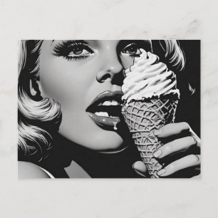 50s BW Grafische Stijl Ijs Blondine Briefkaart