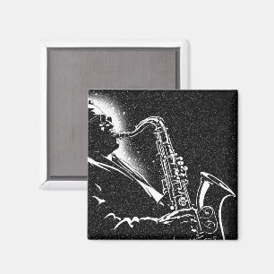 50s BW Grafische Stijl Saxofoonspeler Magneet