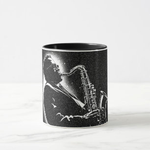 50s BW Grafische Stijl Saxofoonspeler Mok