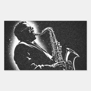 50s BW grafische stijl saxofoonspeler Rechthoekige Sticker