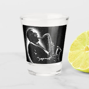 50s BW grafische stijl saxofoonspeler Shot Glas