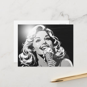 50s BW Grafische Strips in IJs Blondine Briefkaart