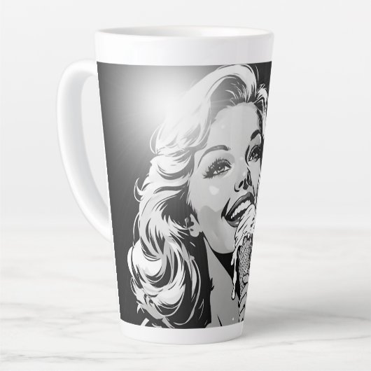 50s BW Grafische Strips in IJs Blondine Latte Mok (Linkerhoek)