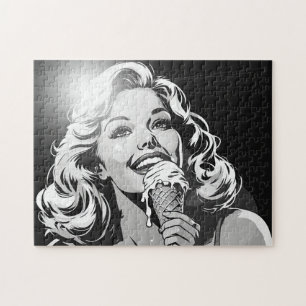 50s BW Grafische Strips in IJs Blondine Legpuzzel