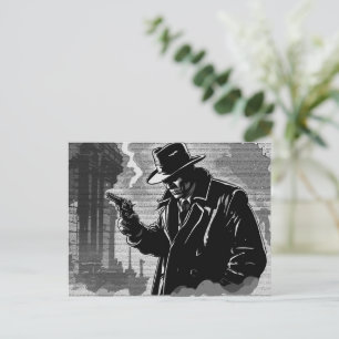 50s BW Grafische Strips Stijl Ruige Stadsdetective Briefkaart