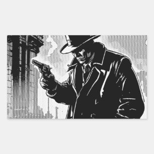 50s BW Grafische Strips Stijl Ruige Stadsdetective Rechthoekige Sticker
