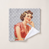 50s  dame Retro polka stippen Grijs Bad Handdoek (Wasdoekje)