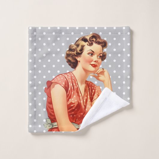 50s  dame Retro polka stippen Grijs Bad Handdoek (Wasdoekje)