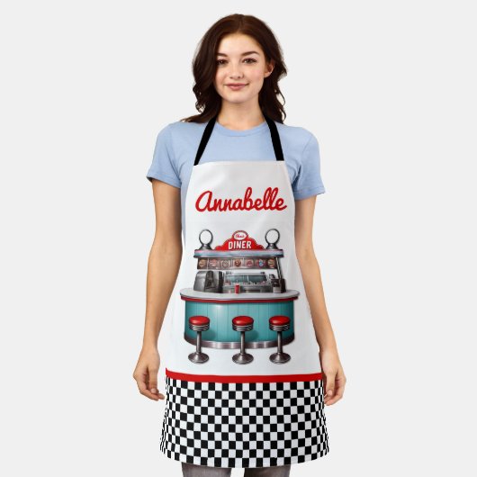 50's Diner Personaliseer Schort (Gedragen)