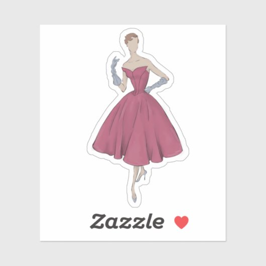 50s en 60s mode illustratie jurk sticker (Vel)