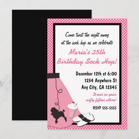 50's Fifties Sock Hop Poedel Rok Uitnodigingen (Voorkant / Achterkant)