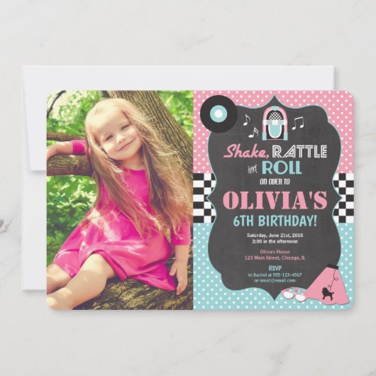 50s Fifties Sock Hop Rock Roll verjaardagsfoto Kaart (Voorkant)