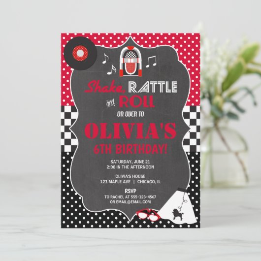50s Fifties Sock Hop Rock Roll verjaardagsuitnodig Kaart (Staand voorkant)