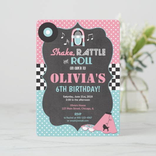 50s Fifties Sock Hop Rock Roll verjaardagsuitnodig Kaart (Staand voorkant)