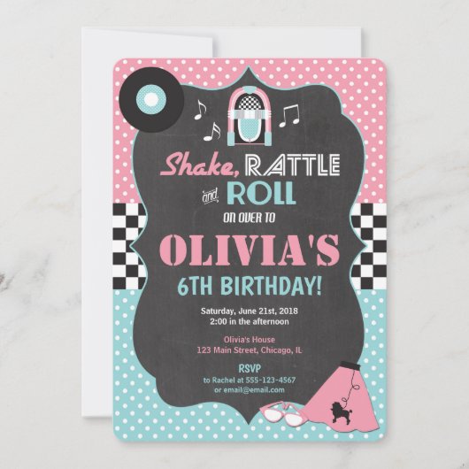 50s Fifties Sock Hop Rock Roll verjaardagsuitnodig Kaart (Voorkant)