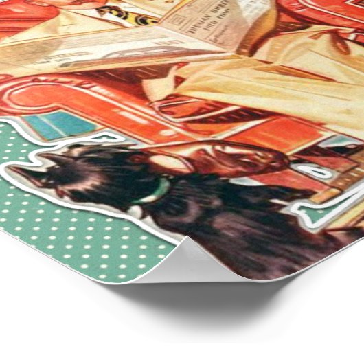 50s Gezin met hond Retro Wall Art Poster (Hoek)