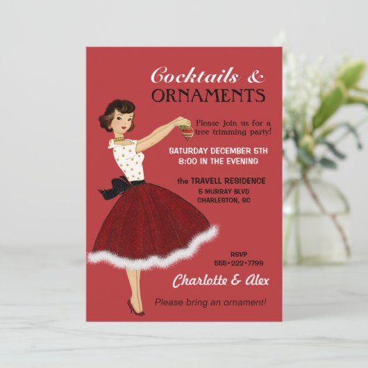 50's Huisvrouw Kerstvakantie Glitter Rok Bont Kaart (Staand voorkant)