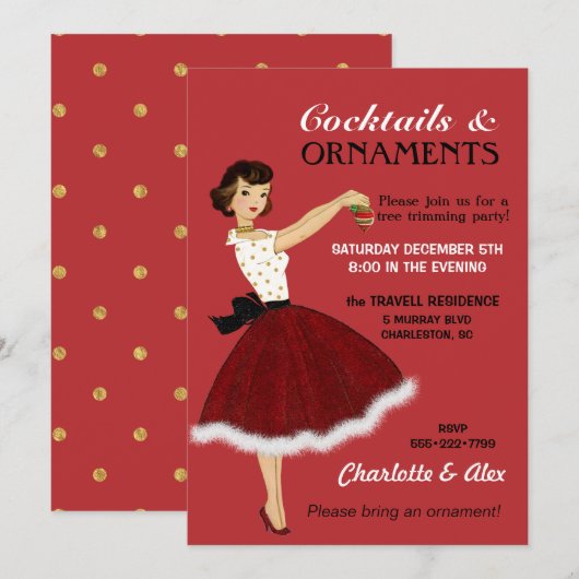 50's Huisvrouw Kerstvakantie Glitter Rok Bont Kaart (Voorkant / Achterkant)