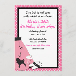 50's jaren vijftig Sock Hop Roze Poodle Rok Feest Kaart