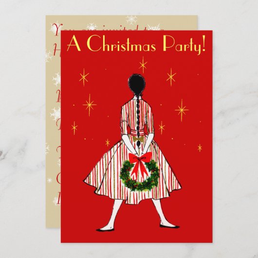  50s Kerstmeisje Uitnodiging (Voorkant / Achterkant)