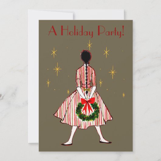  50s Kerstmeisje Vakantie Uitnodiging (Voorkant)